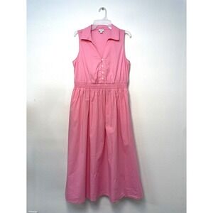 J. Crew Pink Sleeveless Button Front Smocked Waist Midi Dress Size 8